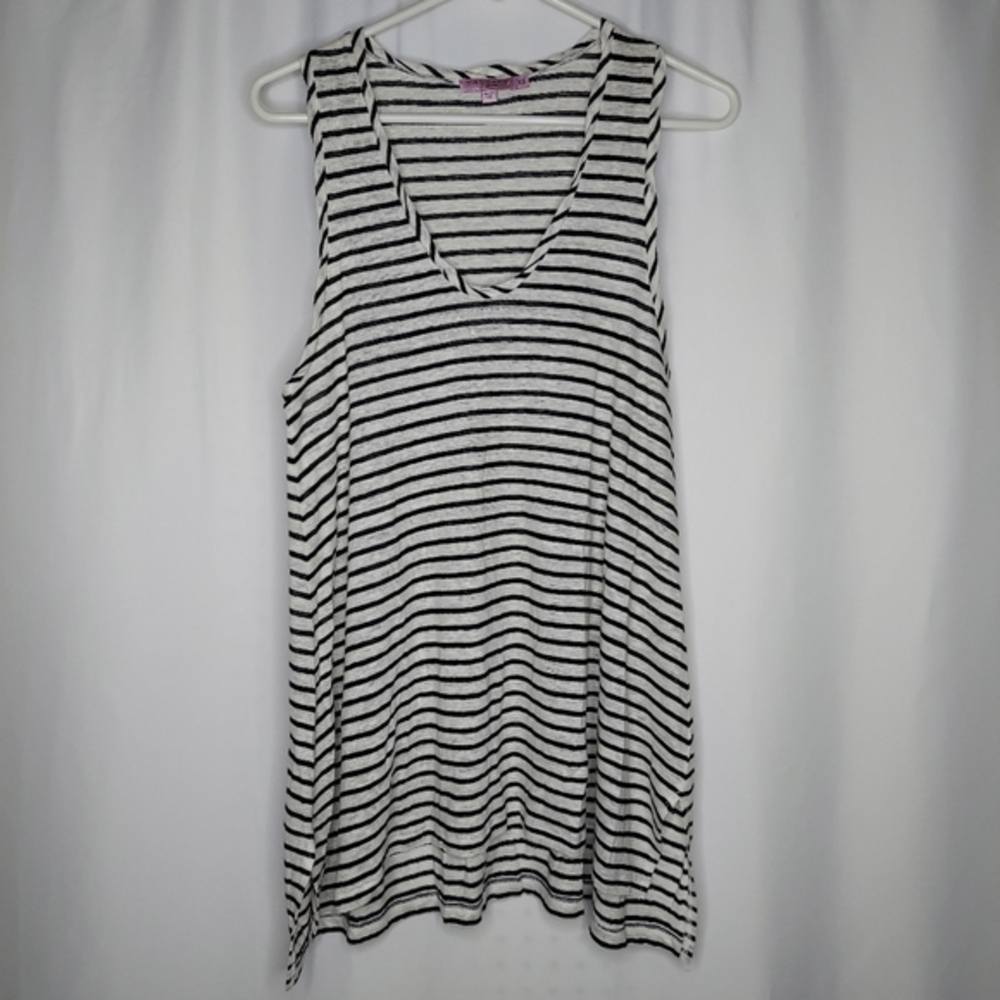 Calypso St Barth Linen Tunic Coverup Top‎ XS Black White Stripe Knit Scoop Neck